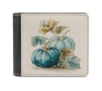 Jubonexis Watercolor Teal and Light Blue Pumpkins Soft PU Leather Bifold Wallet, Coin Purse Credit Pass Case, Durable Card-Holder Slim Billfold for Men Woman Money Storage