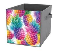 Jubonexis Watercolor Tropical Pineapple Fruit Color Splash Cube Storage Bins Storage Cubes Foldable Decorative Fabric Storage Baskets Home Organizers with Handles for Shelves,Closet, 27x27 CM