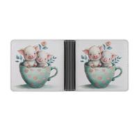 Jubonexis Watercolor Two Cute Piggies in Tea Cup Soft PU Leather Bifold Wallet, Coin Purse Credit Pass Case, Durable Card-Holder Slim Billfold for Men Woman Money Storage