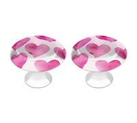 Jubonexis Watercolor Valentines Pink Heart Trendy Round Drawer Cabinet Knobs Handles with Screws,2 Pcs, Drawer Dresser Knob Pulls Decor for Wardrobe Cupboard Home Office Kitchen