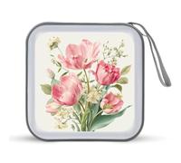 Jubonexis Watercolor Vibrant Pink Tulips CD Case DVD Storage Case Portable for Car Home Travel