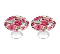 Jubonexis Watercolor Vintage Pink Roses Round Drawer Cabinet Knobs Handles with Screws,2 Pcs, Drawer Dresser Knob Pulls Decor for Wardrobe Cupboard Home Office Kitchen