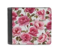 Jubonexis Watercolor Vintage Pink Roses Soft PU Leather Bifold Wallet, Coin Purse Credit Pass Case, Durable Card-Holder Slim Billfold for Men Woman Money Storage