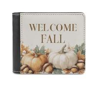 Jubonexis Watercolor Welcome Fall Pumpkins Acorns Soft PU Leather Bifold Wallet, Coin Purse Credit Pass Case, Durable Card-Holder Slim Billfold for Men Woman Money Storage