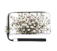 Jubonexis Watercolor White Flower Glass Vase PU Leather Clutch Long Bifold Wallet, Coin Purse Credit Pass Case, Durable Card-Holder Money Storage for Women Men