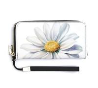 Jubonexis Watercolor White Single Daisy PU Leather Clutch Long Bifold Wallet, Coin Purse Credit Pass Case, Durable Card-Holder Money Storage for Women Men