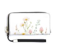 Jubonexis Watercolor Wild Meadow Flowers PU Leather Clutch Long Bifold Wallet, Coin Purse Credit Pass Case, Durable Card-Holder Money Storage for Women Men