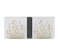 Jubonexis Watercolor Wild Meadow Flowers Soft PU Leather Bifold Wallet, Coin Purse Credit Pass Case, Durable Card-Holder Slim Billfold for Men Woman Money Storage