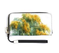 Jubonexis Watercolor Willow Tree PU Leather Clutch Long Bifold Wallet, Coin Purse Credit Pass Case, Durable Card-Holder Money Storage for Women Men