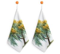 Jubonexis Watercolor Willow Tree Small Hand Towel with Hanging Loop 2 PCS Absorbent Soft Wash Cloth for Kitchen Bathroom