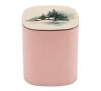 Jubonexis Watercolor Winter Ski Cabin Dark Green Pines Jewelry Boxes for Women, Earring Holder Organizer Rotating Jewelry Organizer for Necklaces Bracelets Ring