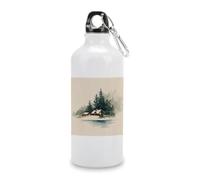 Jubonexis Watercolor Winter Ski Cabin Dark Green Pines Travel Aluminum Water Bottle, Sport Bottle with Twist Cap Buckle for Men Women Camping Hiking 600ml