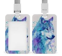 Jubonexis Watercolor Wolf with Neon Blue Purple ID Badge Holder Retractable Clip Card Holder Card Protector Name Badge Name Tag for Work Office Doctor Nurse