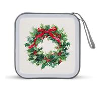 Jubonexis Watercolor Wreath with Red Ribbon Holly Berries CD Case DVD Storage Case Portable for Car Home Travel