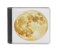 Jubonexis Watercolor Yellow Full Moon Soft PU Leather Bifold Wallet, Coin Purse Credit Pass Case, Durable Card-Holder Slim Billfold for Men Woman Money Storage