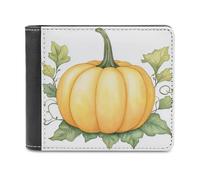 Jubonexis Watercolor Yellow Pumpkin Soft PU Leather Bifold Wallet, Coin Purse Credit Pass Case, Durable Card-Holder Slim Billfold for Men Woman Money Storage