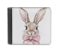 Jubonexis Watercolour Cute Bunny Rabbit with Pink Bow Soft PU Leather Bifold Wallet, Coin Purse Credit Pass Case, Durable Card-Holder Slim Billfold for Men Woman Money Storage