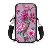 Jubonexis Watercolour Pink Flowers Crossbody Mobile Phone Bag Smartphone Bag With Adjustable Strap