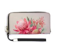 Jubonexis Watercolour Pink Flowers PU Leather Clutch Long Bifold Wallet, Coin Purse Credit Pass Case, Durable Card-Holder Money Storage for Women Men