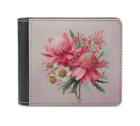 Jubonexis Watercolour Pink Flowers Soft PU Leather Bifold Wallet, Coin Purse Credit Pass Case, Durable Card-Holder Slim Billfold for Men Woman Money Storage