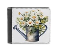 Jubonexis Watering Can with Daisy Bouquet Watercolor Soft PU Leather Bifold Wallet, Coin Purse Credit Pass Case, Durable Card-Holder Slim Billfold for Men Woman Money Storage