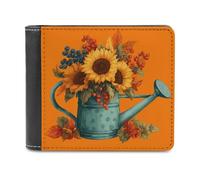 Jubonexis Watering Can with Sunflowers Soft PU Leather Bifold Wallet, Coin Purse Credit Pass Case, Durable Card-Holder Slim Billfold for Men Woman Money Storage