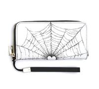 Jubonexis Web with Heart in The Middle Black White PU Leather Clutch Long Bifold Wallet, Coin Purse Credit Pass Case, Durable Card-Holder Money Storage for Women Men