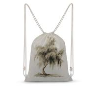 Jubonexis Weeping Willow Tree Watercolor Drawstring Backpack Canvas String Bag Lightweight Sports Gym Bag for Men Women
