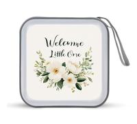 Jubonexis Welcome Little One Soft Ivory Florals CD Case DVD Storage Case Portable for Car Home Travel