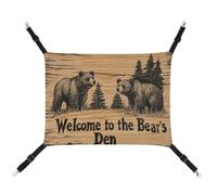 Jubonexis Welcome to The Bear's Den Wooden Breathable Pet Hammock with Adjustable Straps Reversible Cat Hanging Bed Dog Mats