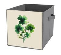 Jubonexis Whimsical Bouquet of Green 4 Leaf Clovers Cube Storage Bins Storage Cubes Foldable Decorative Fabric Storage Baskets Home Organizers with Handles for Shelves,Closet, 27x27 CM