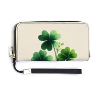 Jubonexis Whimsical Bouquet of Green 4 Leaf Clovers PU Leather Clutch Long Bifold Wallet, Coin Purse Credit Pass Case, Durable Card-Holder Money Storage for Women Men