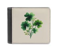 Jubonexis Whimsical Bouquet of Green 4 Leaf Clovers Soft PU Leather Bifold Wallet, Coin Purse Credit Pass Case, Durable Card-Holder Slim Billfold for Men Woman Money Storage
