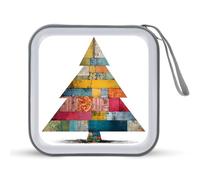 Jubonexis Whimsical Christmas Tree Newspaper Patches CD Case DVD Storage Case Portable for Car Home Travel