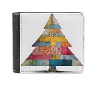Jubonexis Whimsical Christmas Tree Newspaper Patches Soft PU Leather Bifold Wallet, Coin Purse Credit Pass Case, Durable Card-Holder Slim Billfold for Men Woman Money Storage