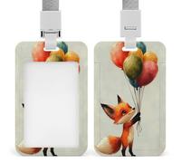 Jubonexis Whimsical Fox Holding Colorful Balloons ID Badge Holder Retractable Clip Card Holder Card Protector Name Badge Name Tag for Work Office Doctor Nurse