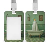 Jubonexis Whimsical Retro Bathroom Vintage Bathtub Ghost ID Badge Holder Retractable Clip Card Holder Card Protector Name Badge Name Tag for Work Office Doctor Nurse