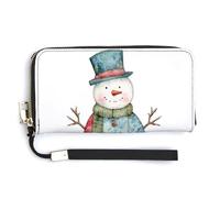 Jubonexis Whimsical Snowman Patchwork Quilt Fabric PU Leather Clutch Long Bifold Wallet, Coin Purse Credit Pass Case, Durable Card-Holder Money Storage for Women Men