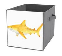 Jubonexis Whimsical Watercolor Yellow Shark Cube Storage Bins Storage Cubes Foldable Decorative Fabric Storage Baskets Home Organizers with Handles for Shelves,Closet, 27x27 CM