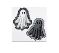 Jubonexis White And Black Ghosts with Lace Canvas Wall Art Poster Painting Aesthetic Picture for Living Room Farmhouse Decor Unframed 16x16inch(40x40cm)