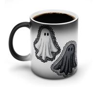 Jubonexis White and Black Ghosts with Lace Color Changing Mugs Heat Changing Ceramic Coffee Mug Novelty Funny Tea Water Cup 11OZ