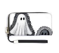 Jubonexis White and Black Ghosts with Lace PU Leather Clutch Long Bifold Wallet, Coin Purse Credit Pass Case, Durable Card-Holder Money Storage for Women Men