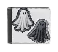 Jubonexis White and Black Ghosts with Lace Soft PU Leather Bifold Wallet, Coin Purse Credit Pass Case, Durable Card-Holder Slim Billfold for Men Woman Money Storage