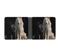 Jubonexis White and Black Wolf Sitting Together Soft PU Leather Bifold Wallet, Coin Purse Credit Pass Case, Durable Card-Holder Slim Billfold for Men Woman Money Storage