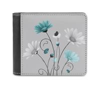 Jubonexis White and Blue Daisies Soft PU Leather Bifold Wallet, Coin Purse Credit Pass Case, Durable Card-Holder Slim Billfold for Men Woman Money Storage