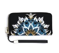 Jubonexis White and Blue Mandala Flower PU Leather Clutch Long Bifold Wallet, Coin Purse Credit Pass Case, Durable Card-Holder Money Storage for Women Men