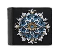 Jubonexis White and Blue Mandala Flower Soft PU Leather Bifold Wallet, Coin Purse Credit Pass Case, Durable Card-Holder Slim Billfold for Men Woman Money Storage