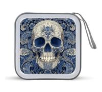 Jubonexis White And Blue Skull Motif CD Case DVD Storage Case Portable for Car Home Travel