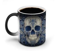Jubonexis White and Blue Skull Motif Color Changing Mugs Heat Changing Ceramic Coffee Mug Novelty Funny Tea Water Cup 11OZ