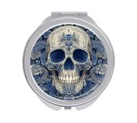 Jubonexis White And Blue Skull Motif Women Pocket Mirrors, Girls Small Portable Travel Makeup Mini Mirror